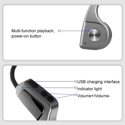 Wireless Bone Conduction Bluetooth Earphones - 4.1 Stereo 5.0 Black - Grey