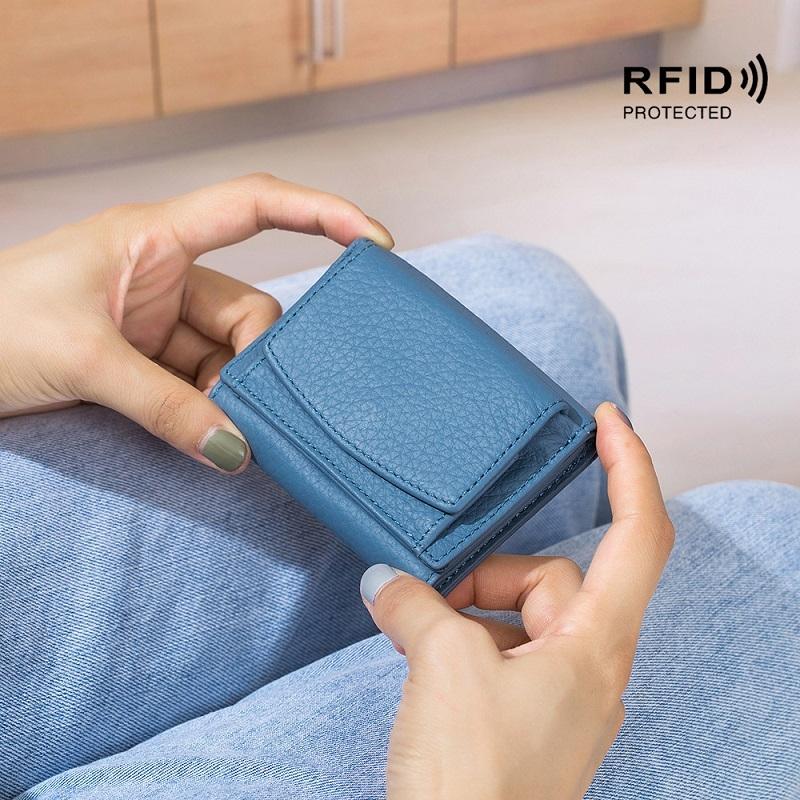 Compact Rfid Leather Coin Purse Wallet - Secure & Stylish - Dark Green