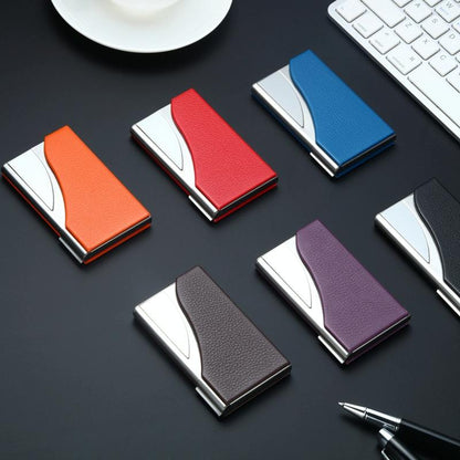 Stainless Steel Business Card Case Large Capacity - Litchi Purple