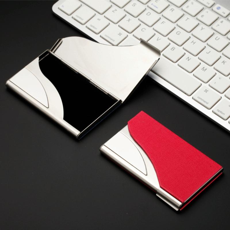 Stainless Steel Business Card Case Large Capacity - Litchi Purple