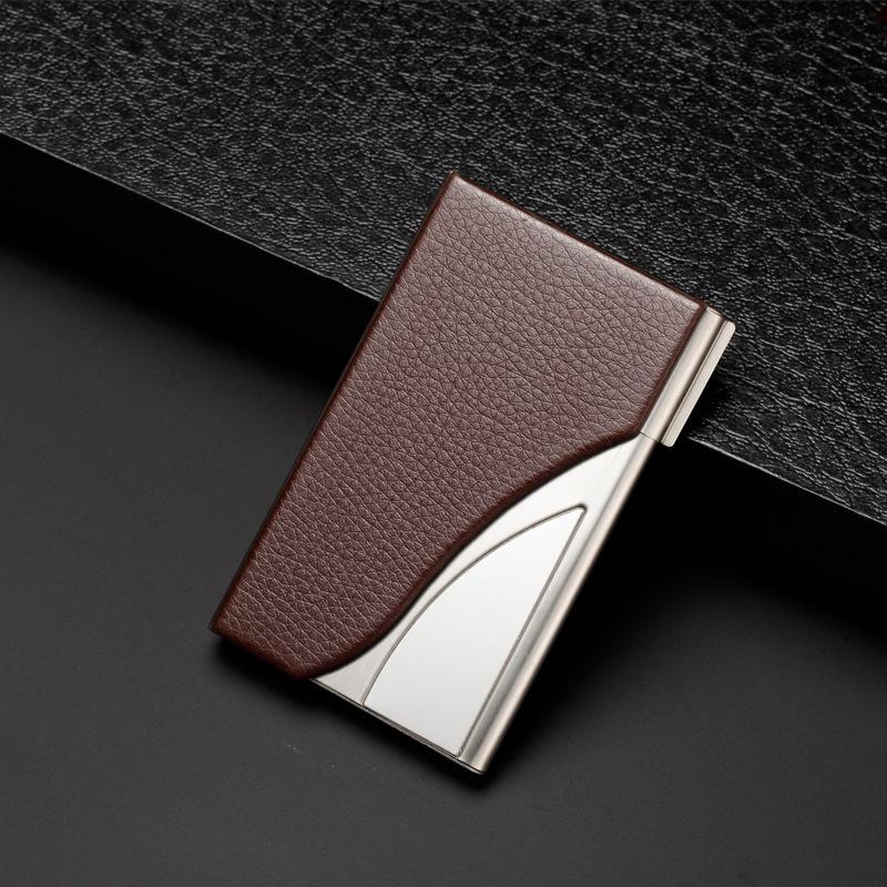 Stainless Steel Business Card Case Large Capacity - Litchi Purple