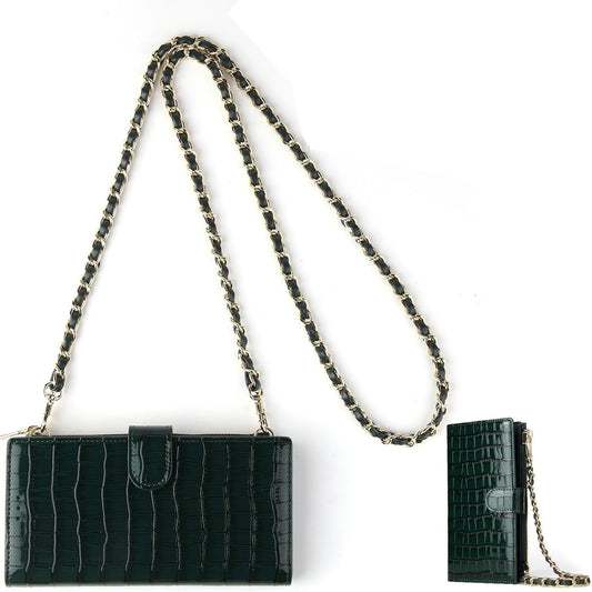 Long Crossbody Mini Shoulder Bag For Coins & Phone - Dark Green