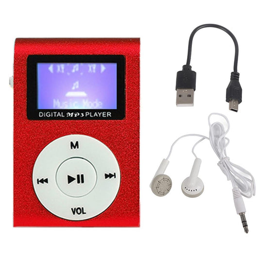 Metal Mini Mp3 Player With Screen Earphone+Cable - Red