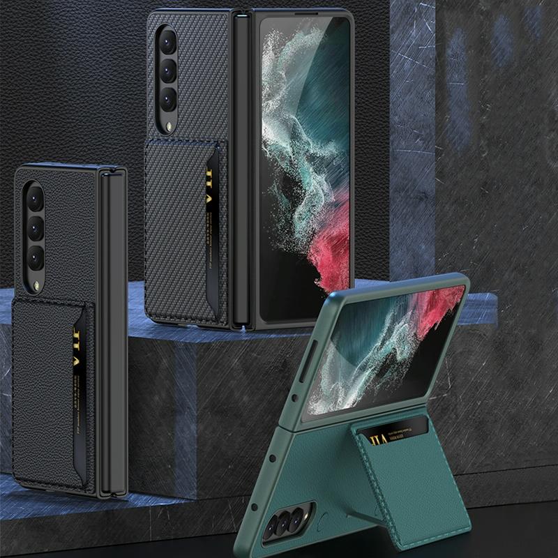 For Samsung Galaxy Z Fold4 5G Leather Case With Card Slots - Ultra Thin - Wine Red