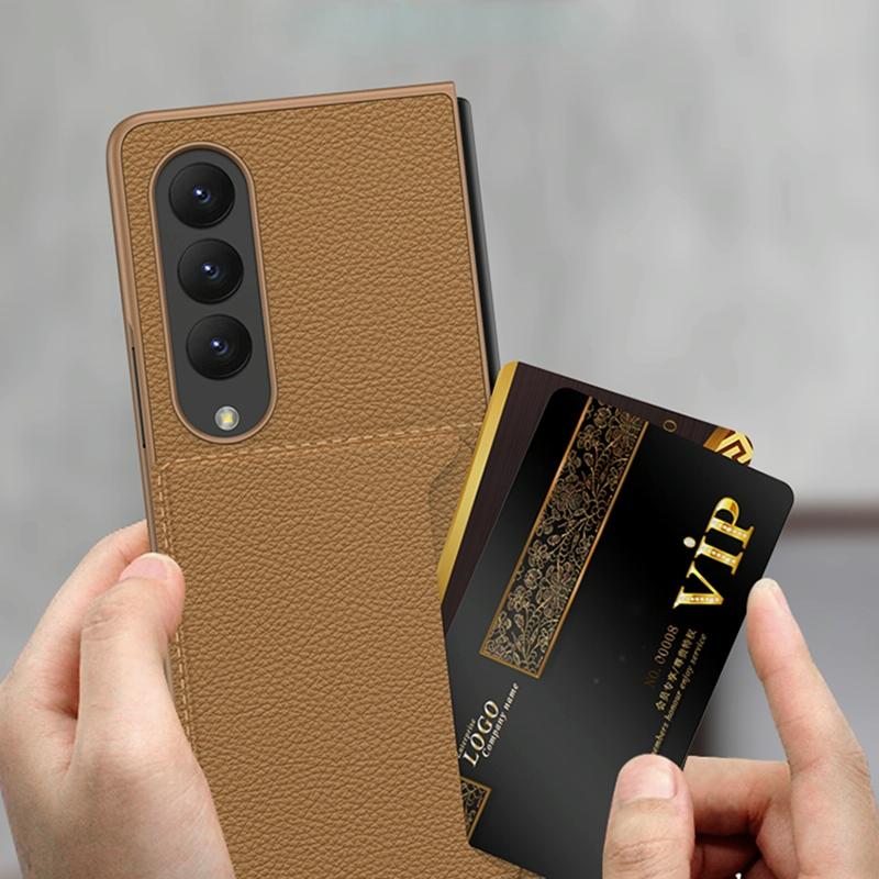 For Samsung Galaxy Z Fold4 5G Leather Case With Card Slots - Ultra Thin - Wine Red