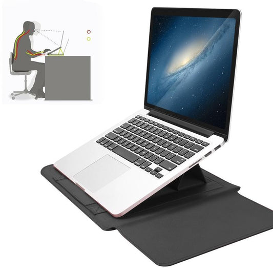 Universal 4-In-1 Laptop Bag Set Waterproof Pu Leather Handle Stand Pen Holder Winders Mouse & Charger Bags - 13 / 14 Inch - Grey