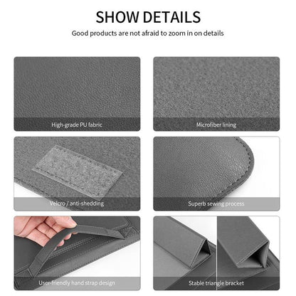Universal 4-In-1 Laptop Bag Set Waterproof Pu Leather Handle Stand Pen Holder Winders Mouse & Charger Bags - 13 / 14 Inch - Grey