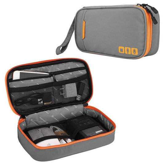 Portable Multi-functional Headphone Charger and Data Cable Storage Bag with Power Pack - 24 x 12 x 5cm - Grey