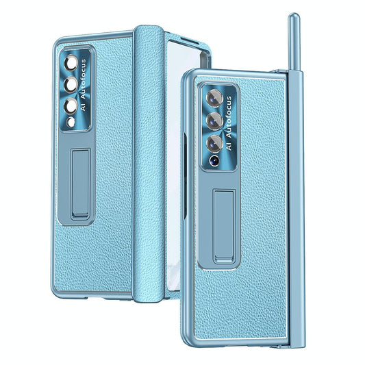 Shockproof Magnetic Litchi Pattern Phone Case for Samsung Galaxy z Fold 4 - Far Peak Blue