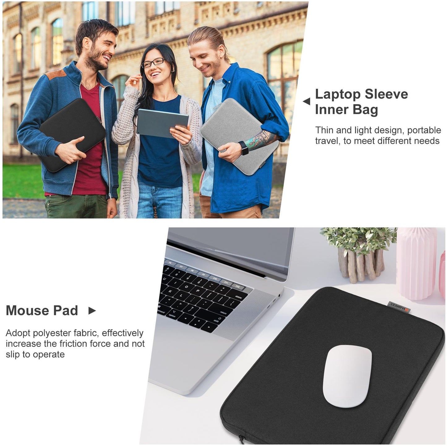 14-15 Inch Laptop Sleeve Briefcase Bag with Zipper - Grey