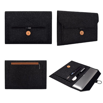 Versatile Felt Laptop Inner Bag with Button Closure - Grey