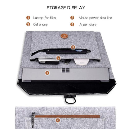 Versatile Felt Laptop Inner Bag with Button Closure - Grey