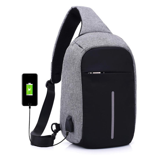 Portable Anti Theft Chest Bag With Usb Charging For Outdoor Sports Men / Women - Grey
