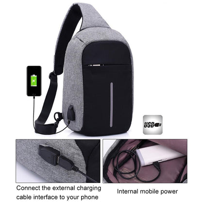 Portable Anti Theft Chest Bag With Usb Charging For Outdoor Sports Men / Women - Grey