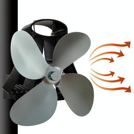4-Blade Heat Powered Fireplace Stove Fan - Aluminum - Grey
