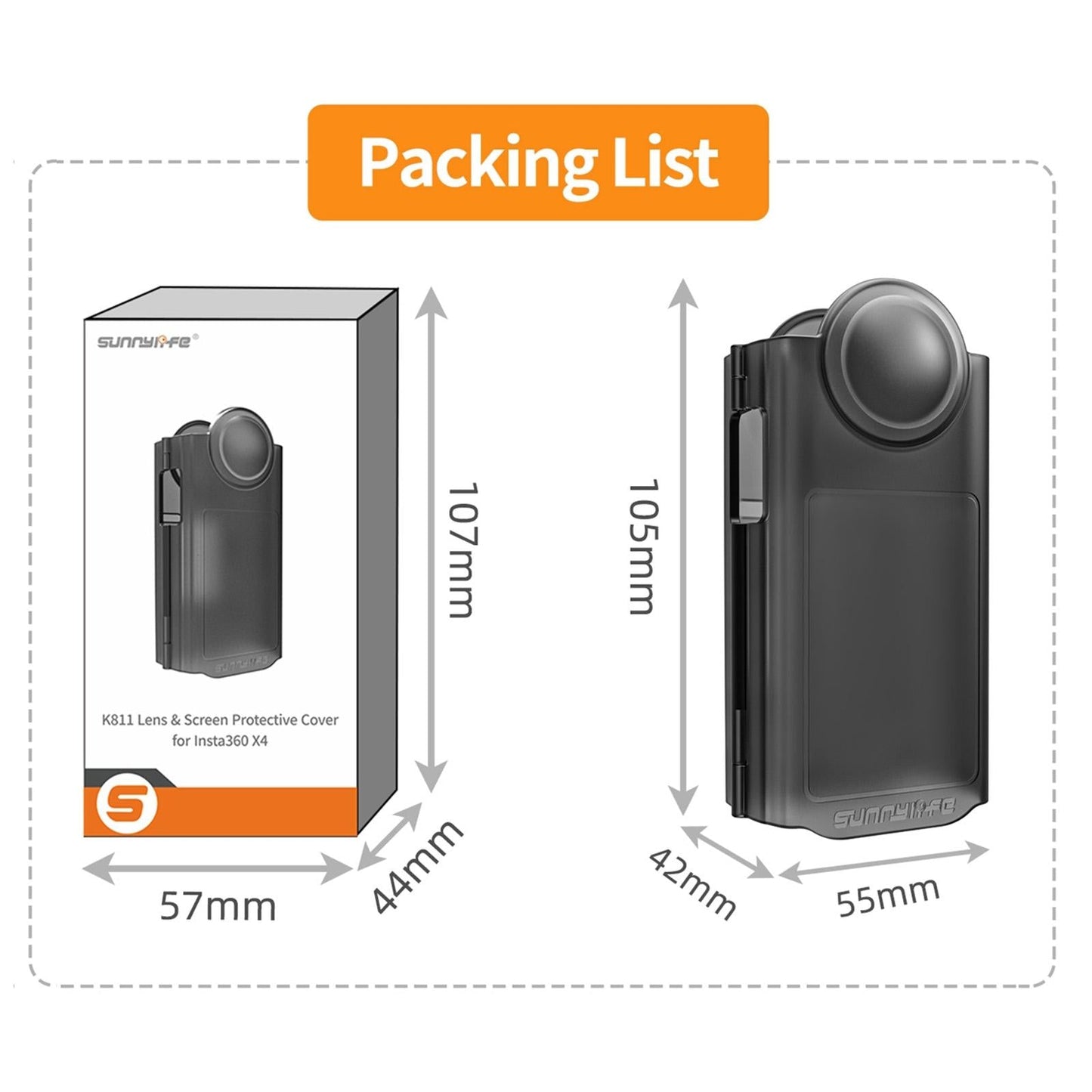 Transparent Black Sunnylife Lens Screen Protector For Insta360 X4