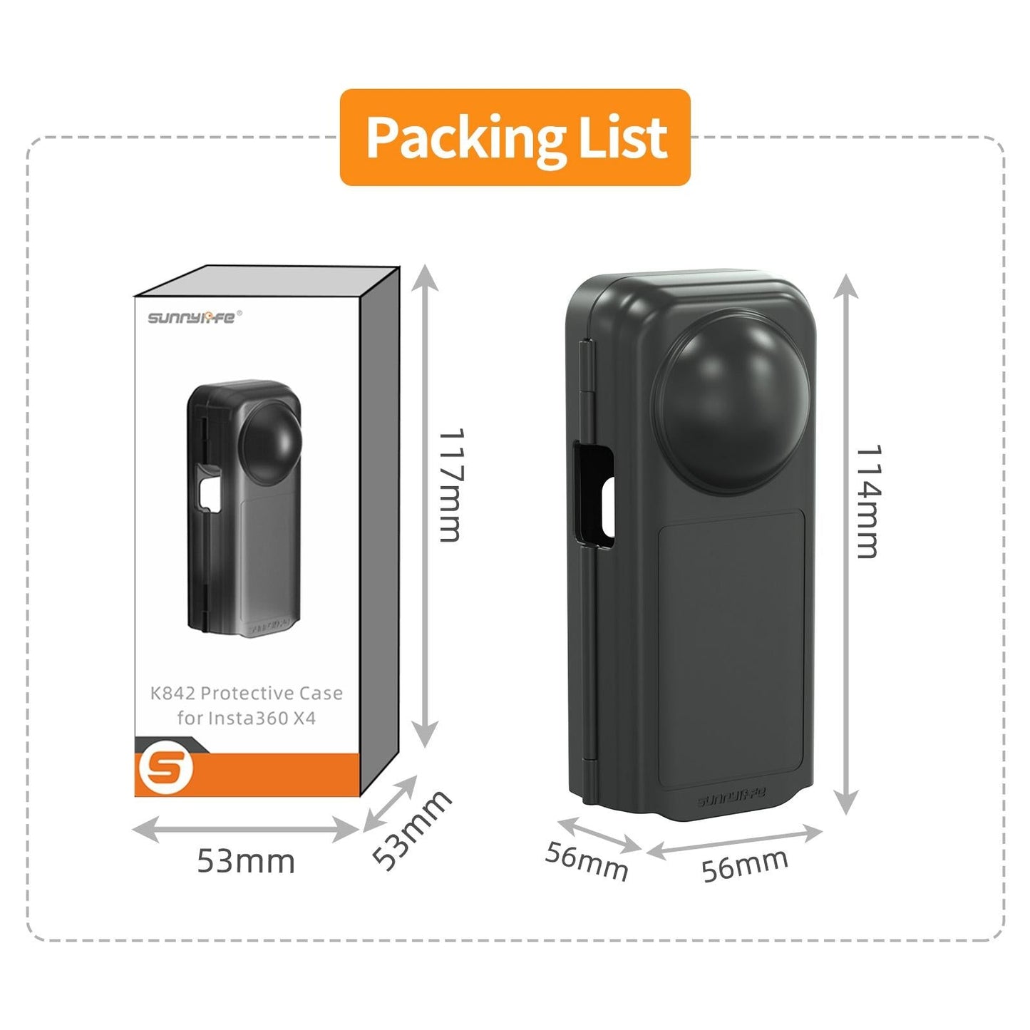 Transparent Black Sunnylife Camera Cover for Insta360 X4 with Integrated Lens Screen Protection