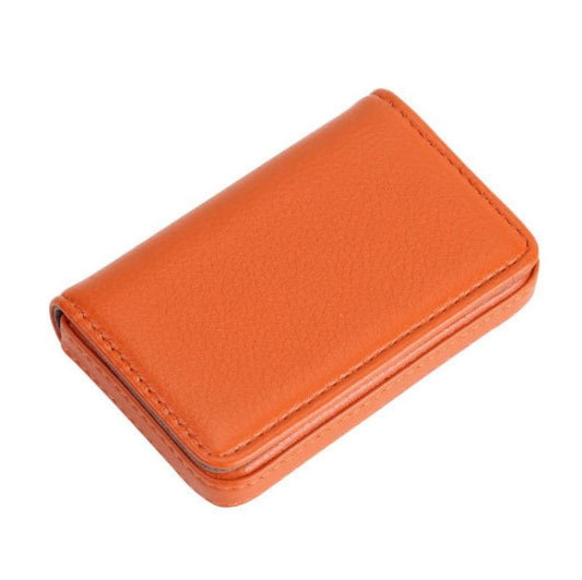 Stainless Steel Magnetic Business Card Holder Pu Leather Case - Orange