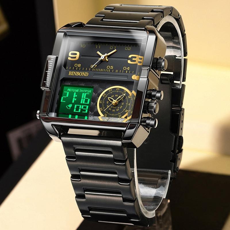 Waterproof Square Multifunctional Sports Quartz Watch - White Steel-White
