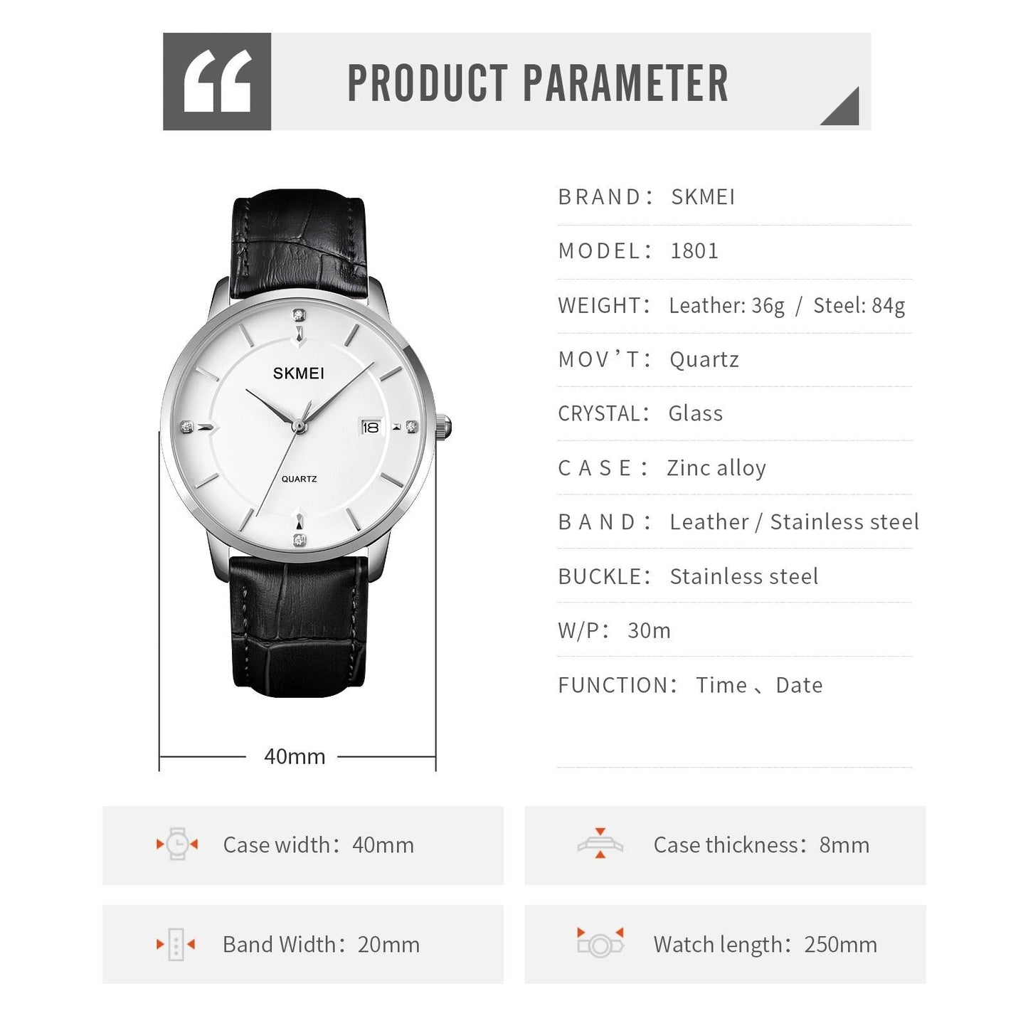 Men Casual Quartz Watch With Calendar - 1801