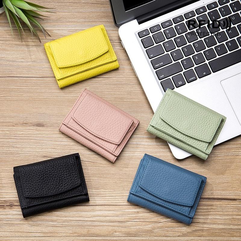 Compact Rfid Leather Coin Purse Wallet - Secure & Stylish - Rice White