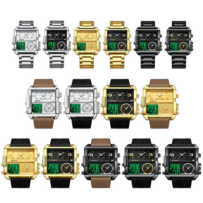Waterproof Square Multifunctional Sports Quartz Watch - White Steel-Black