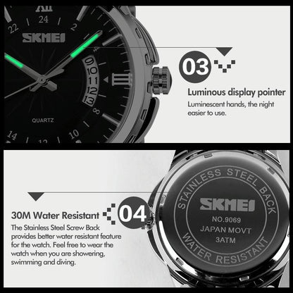 Waterproof Multifunctional Quartz Wrist Watch - Fashionable and Business-ready - Gold