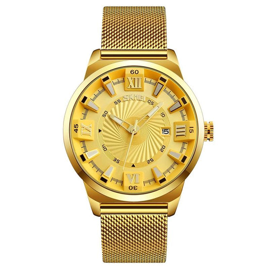 Stylish 30m Waterproof Metal Quartz Men Watch - Gold