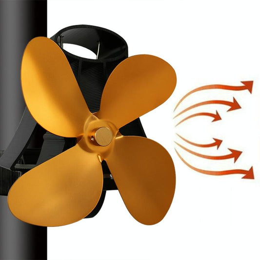 4-Blade Heat Powered Fireplace Stove Fan - Aluminum - Gold
