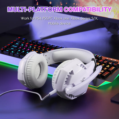 Over-Ear Gaming Headset With Mic Led Light And Stereo Bass For Pc Gamer - Blue + Black