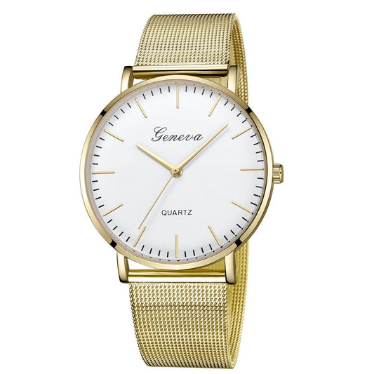 Stainless Steel Mesh Unisex Quartz Watch - Black Shell Black Dial Rose Gold Needle