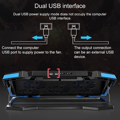 5-core Dual Port Laptop Stand with Cooling Fan - Blue