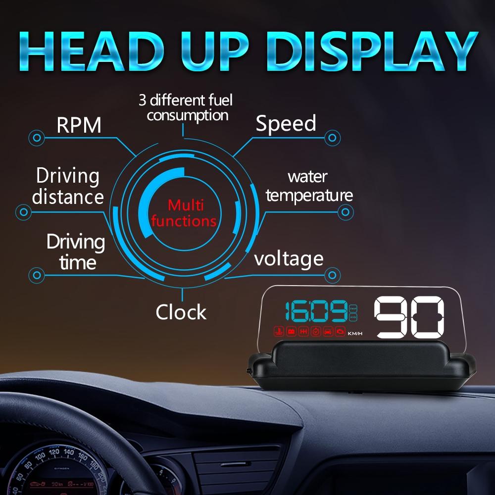 Virtual Hd Car Hud Display Speed Rpm Water Temp Oil Consumption Distance / Time Voltage Over Speed Alarm - Blue