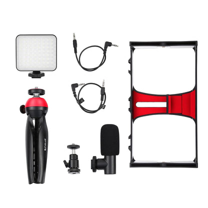 Vlogging Live Broadcast Kit With Led Fill Light Microphone Tripod Mount & Cold Shoe Head - Blue