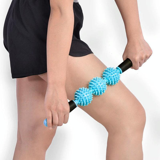 Triple Hedgehog Balls Massage Stick For Neck Leg And Hand Yoga Health Care - Blue