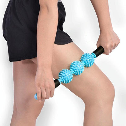 Triple Hedgehog Balls Massage Stick For Neck Leg And Hand Yoga Health Care - Blue