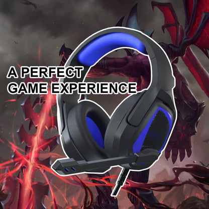 Retractable Mic Gaming Headset 3.5Mm Plug 2.2M Cable - Black Blue