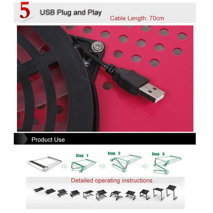 Adjustable Foldable Laptop Stand with Fans & Mouse Pad - Portable Aluminum Alloy - Magenta