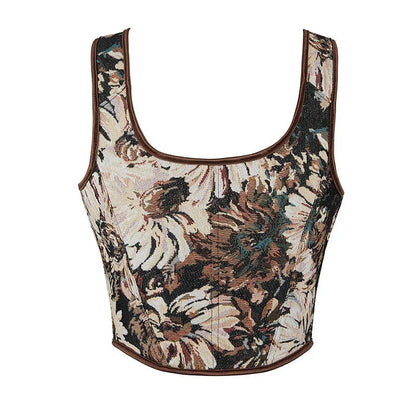 Brown Steampunk Corset Bustier Shoulder Strap Sleeveless Tank Top With Lace-Up Boning - 6Xl