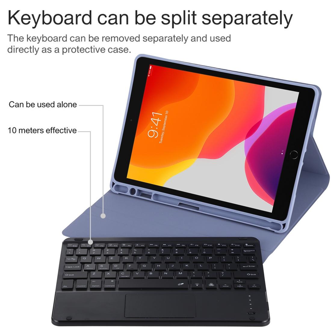 Bluetooth Tablet Case For Ipad 10.2 / Ipad Air 2019 With Touch Pad & Backlight & Pen Holder - Detachable Microfiber Leather - Purple