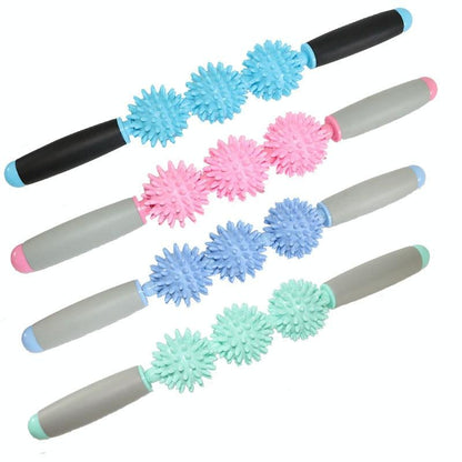 Triple Hedgehog Balls Massage Stick For Neck Leg And Hand Yoga Health Care - Purple