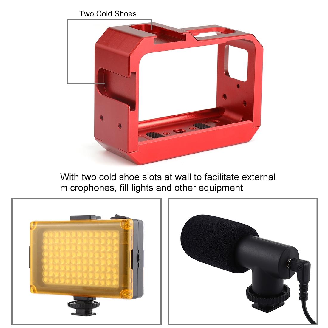 Aluminum Frame Cage for Insta360 one r with Cold Shoe and Tripod Base - Red