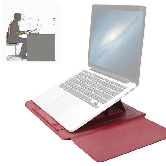 Universal 4-In-1 Laptop Bag Set Waterproof Pu Leather Handle Stand Pen Holder Winders Mouse & Charger Bags - 13 / 14 Inch - Red