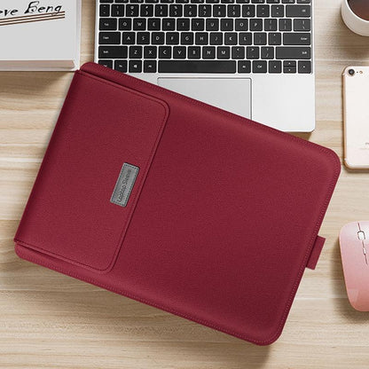 Universal 4-In-1 Laptop Bag Set Waterproof Pu Leather Handle Stand Pen Holder Winders Mouse & Charger Bags - 13 / 14 Inch - Red