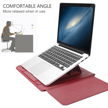Universal 4-In-1 Laptop Bag Set Waterproof Pu Leather Handle Stand Pen Holder Winders Mouse & Charger Bags - 13 / 14 Inch - Red