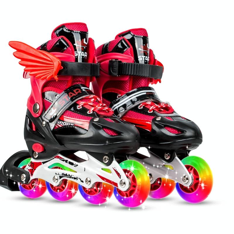 Adjustable Kids Roller Skates Set - Single Flash Wheels - Size S - Red