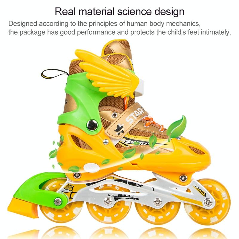 Adjustable Kids Roller Skates Set - Single Flash Wheels - Size S - Red