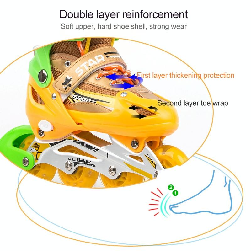 Adjustable Kids Roller Skates Set - Single Flash Wheels - Size S - Red
