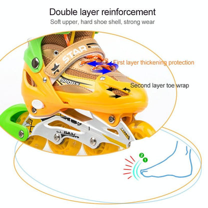 Adjustable Kids Roller Skates Set - Single Flash Wheels - Size S - Red
