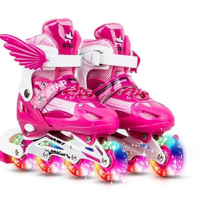 Adjustable Kids Roller Skates Set - Single Flash Wheels - Size S - Red